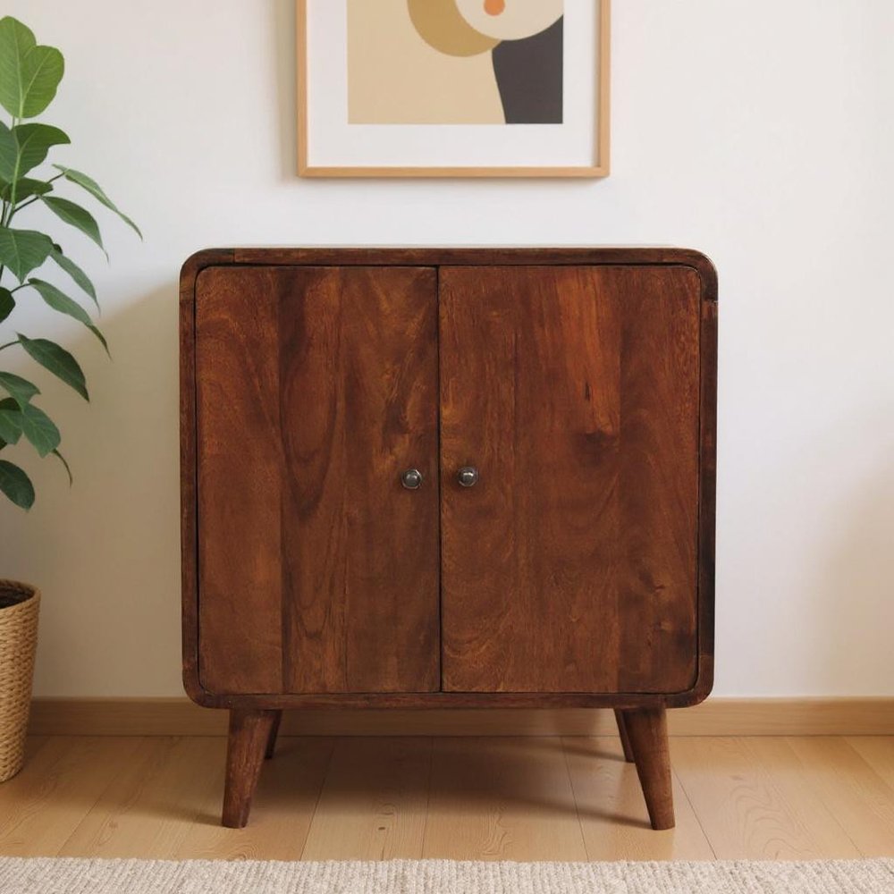 26" Brown Solid Wood Accent Cabinet With Two Doors