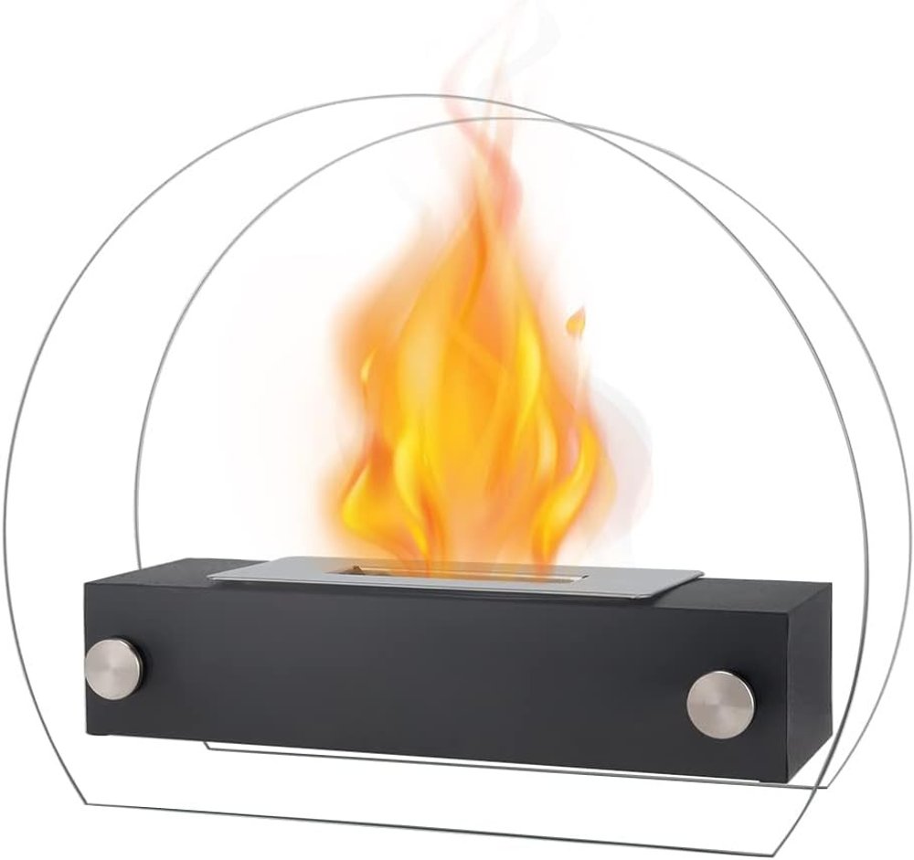 8000 BTU 14" Black And Silver Iron And Stainless Steel Bio-ethanol fuel Portable Round Fire Pit