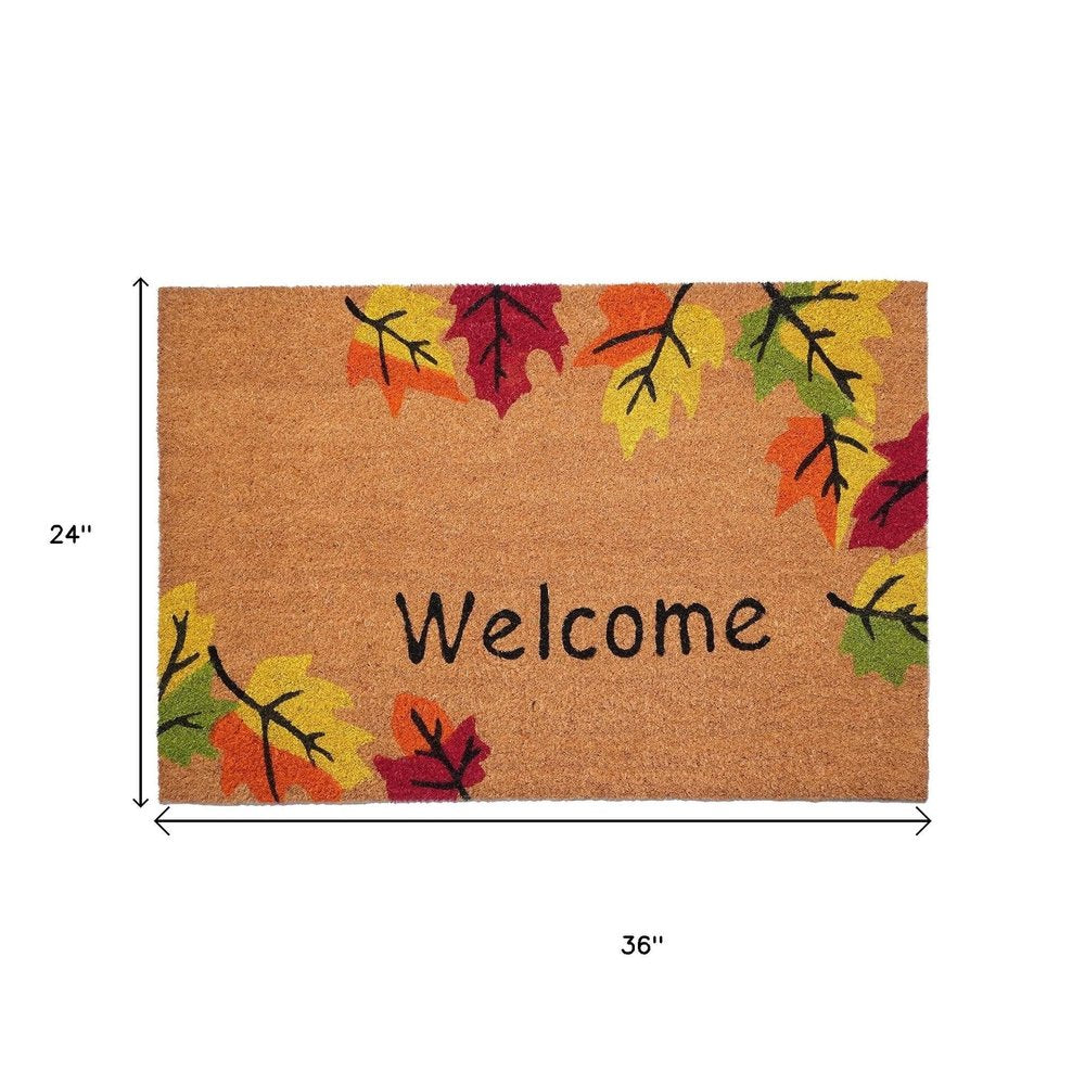 17" X 29" Natural Red and Yellow Coir Leaves Welcome Outdoor Fall Door Mat