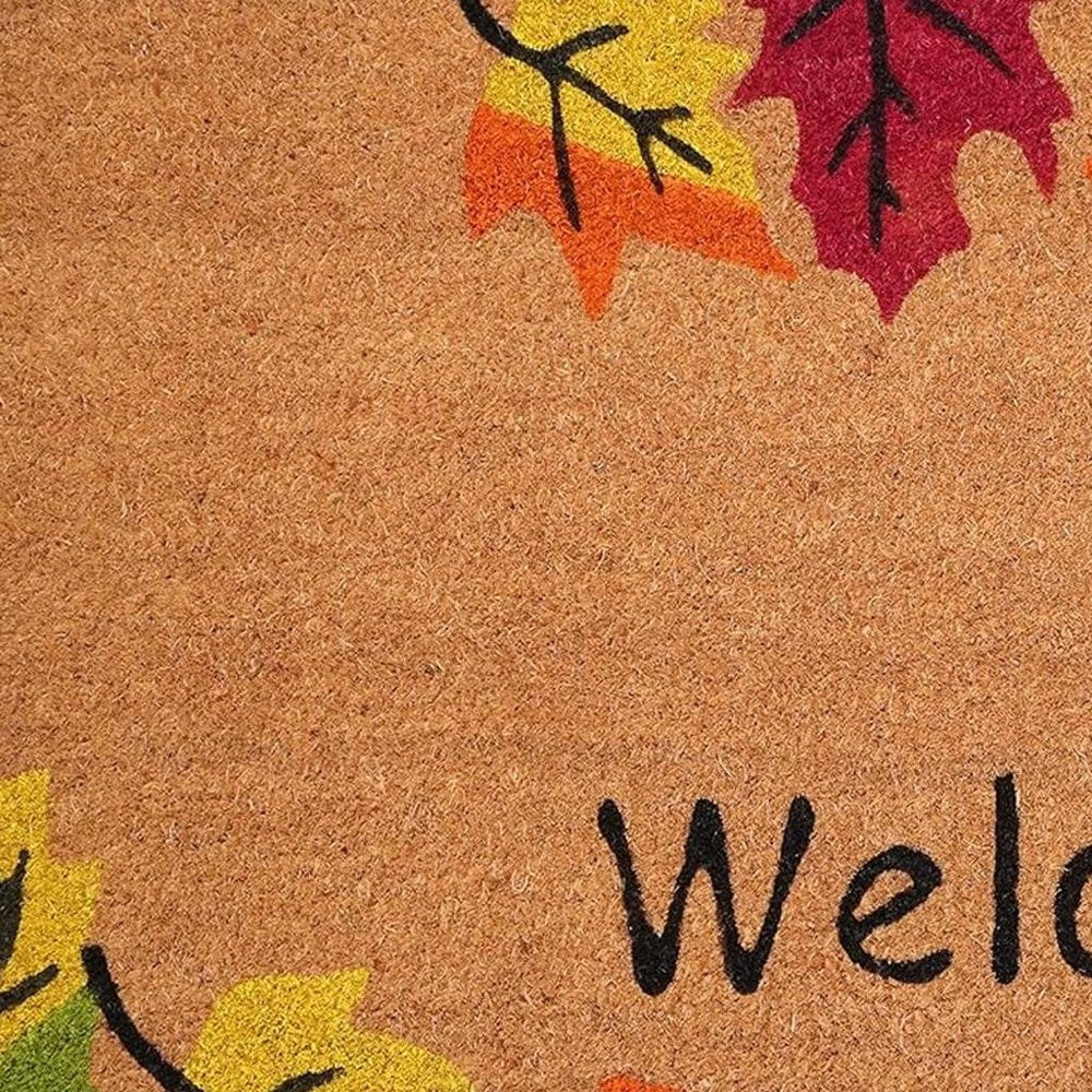 17" X 29" Natural Red and Yellow Coir Leaves Welcome Outdoor Fall Door Mat