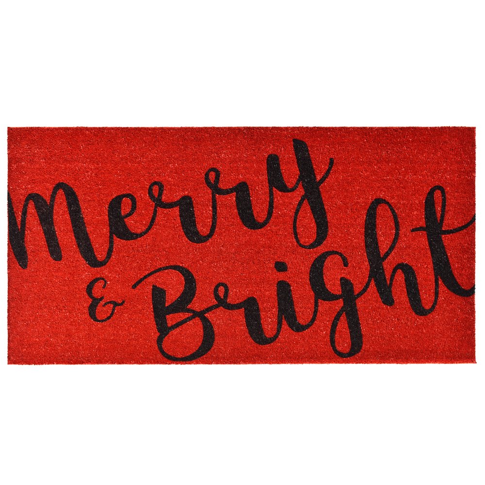 24" X 36" Red and Black Coir Merry and Bright Outdoor Christmas Door Mat