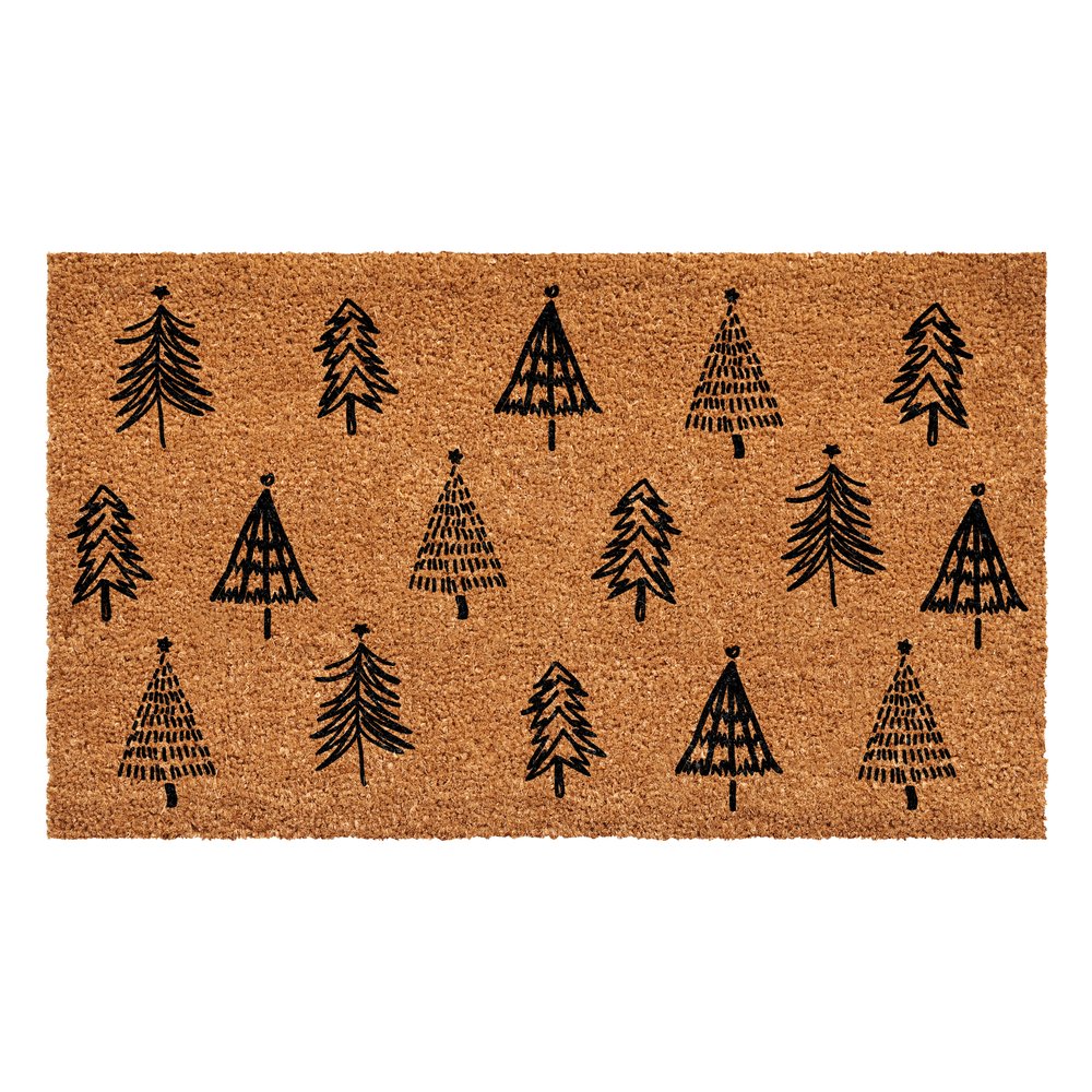 17" X 29" Natural and Black Coir Floral Welcome Outdoor Door Mat