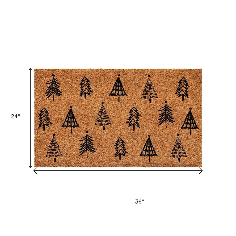 17" X 29" Natural and Black Coir Floral Welcome Outdoor Door Mat
