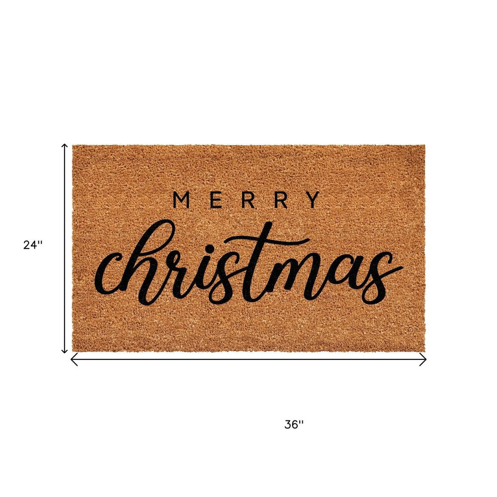17" X 29" Natural and Black Coir Merry Christmas Outdoor Christmas Door Mat