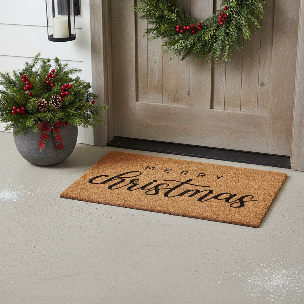 17" X 29" Natural and Black Coir Merry Christmas Outdoor Christmas Door Mat