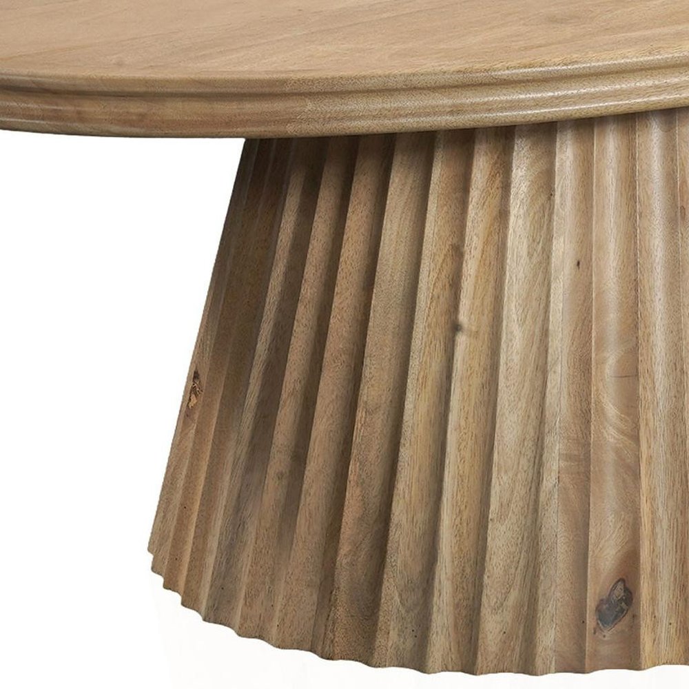 48" Light Brown Solid Wood Oval Pedestal Coffee Table