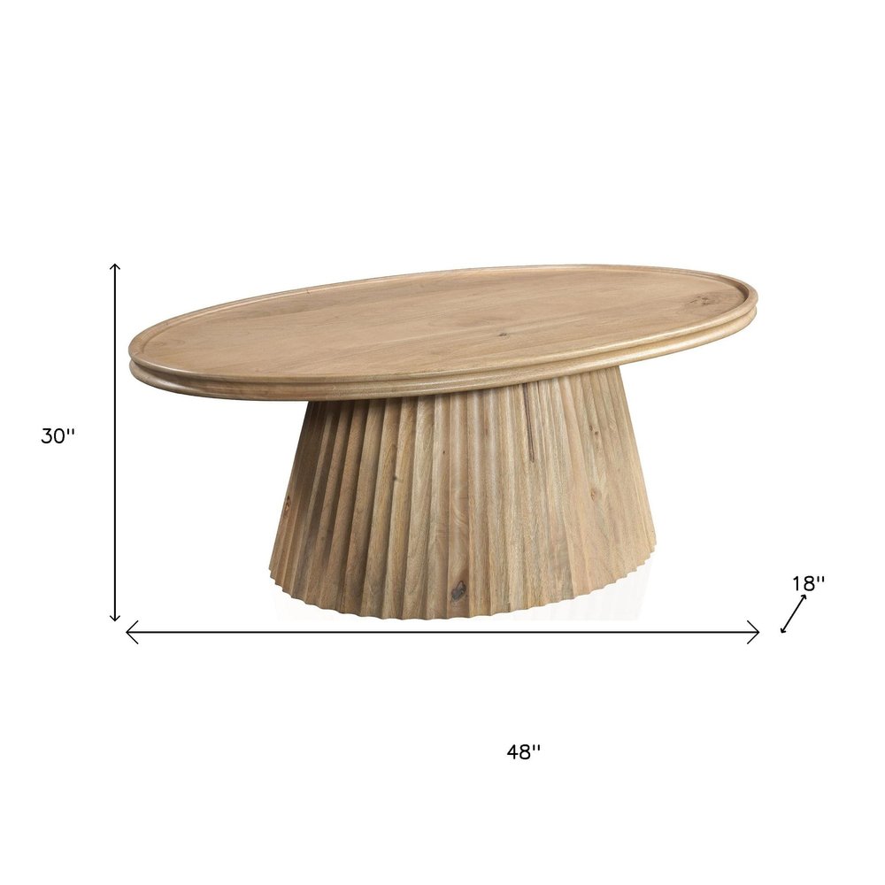 48" Light Brown Solid Wood Oval Pedestal Coffee Table