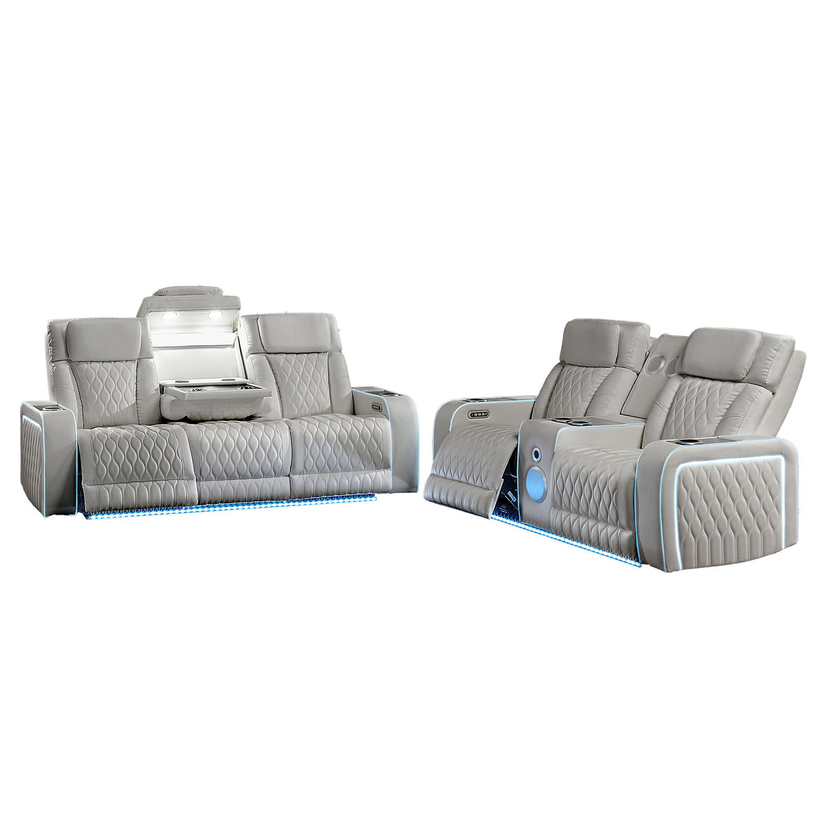Electra - 3 Piece Power Reclining Sofa, Loveseat And Recliner Set With Power Headrests, Massage And LED Lighting