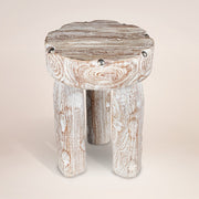 19" White Distressed Solid Wood Round End Table