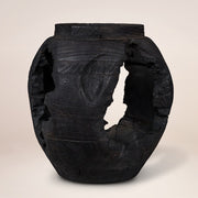 14" Black Solid Wood Table Vase With Sculptural Details