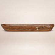 42" Brown And Gold Reclaimed Wood Asymmetrical Edge Oval Centerpiece Bowl