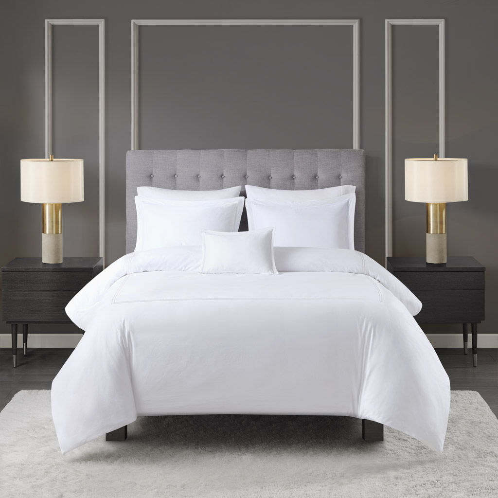 500 Thread Count Luxury - King Sateen Embroidered Duvet Cover Set - White