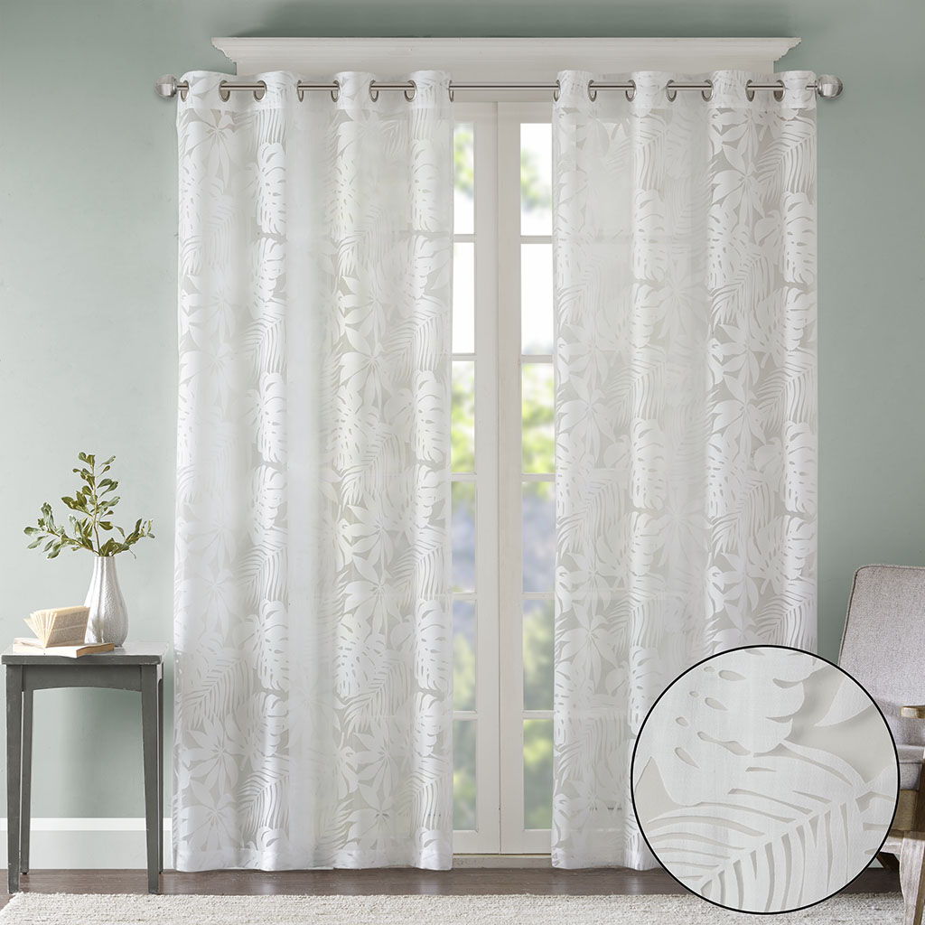 Leilani - 95" Palm Leaf Burnout Window Sheer - White