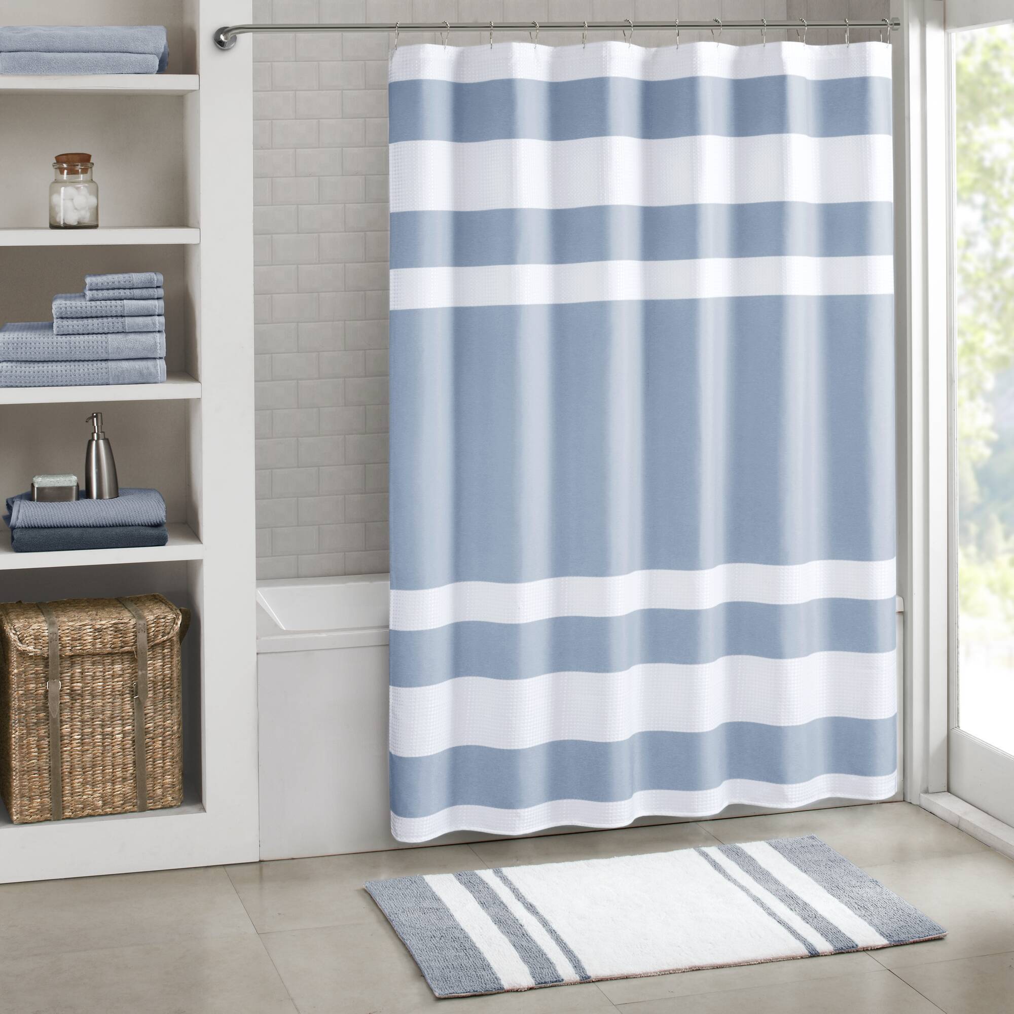 Spa Waffle - 84" Shower Curtain With 3M Treatment - Blue