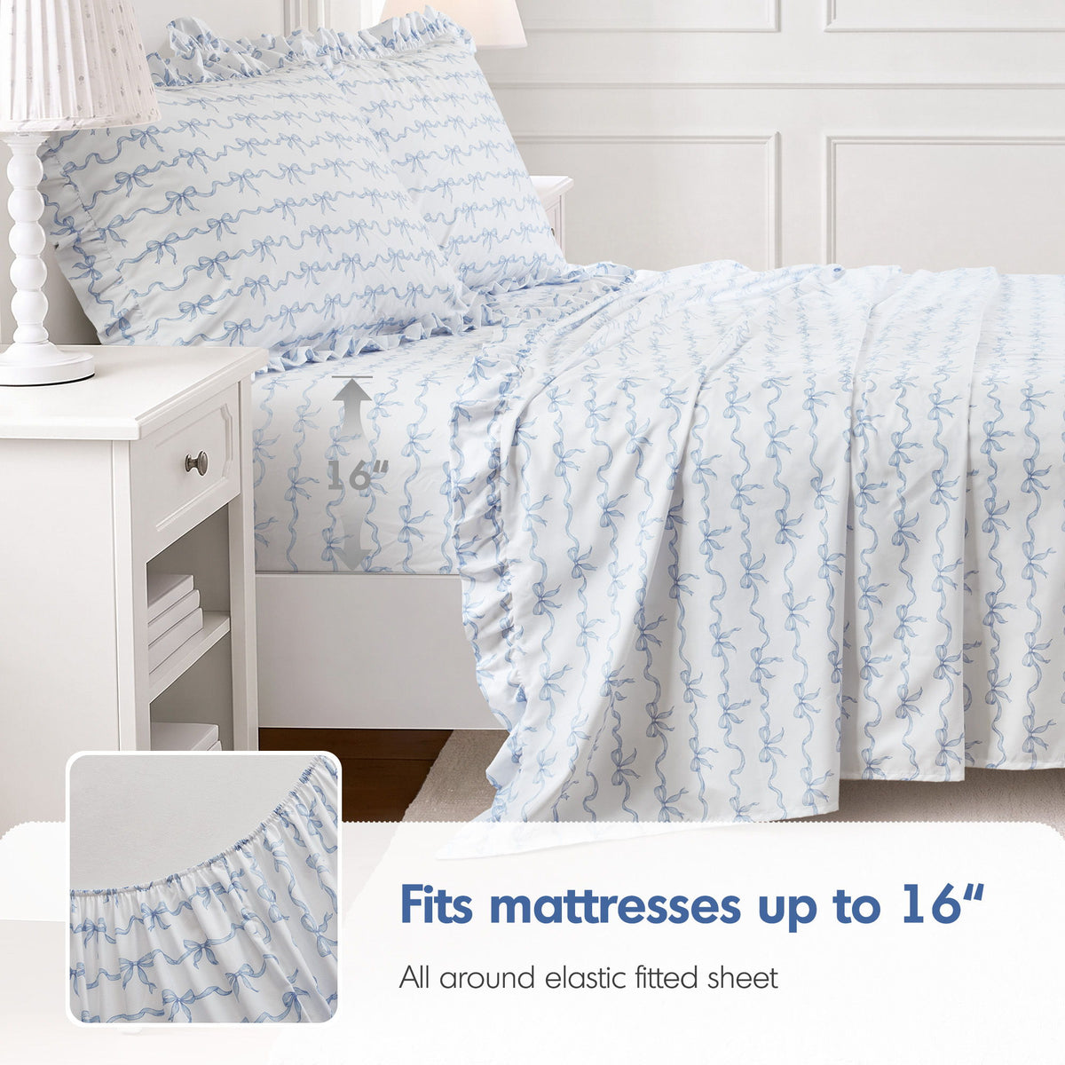 Microfiber Ruffle - Twin Sheets - Blue Bow