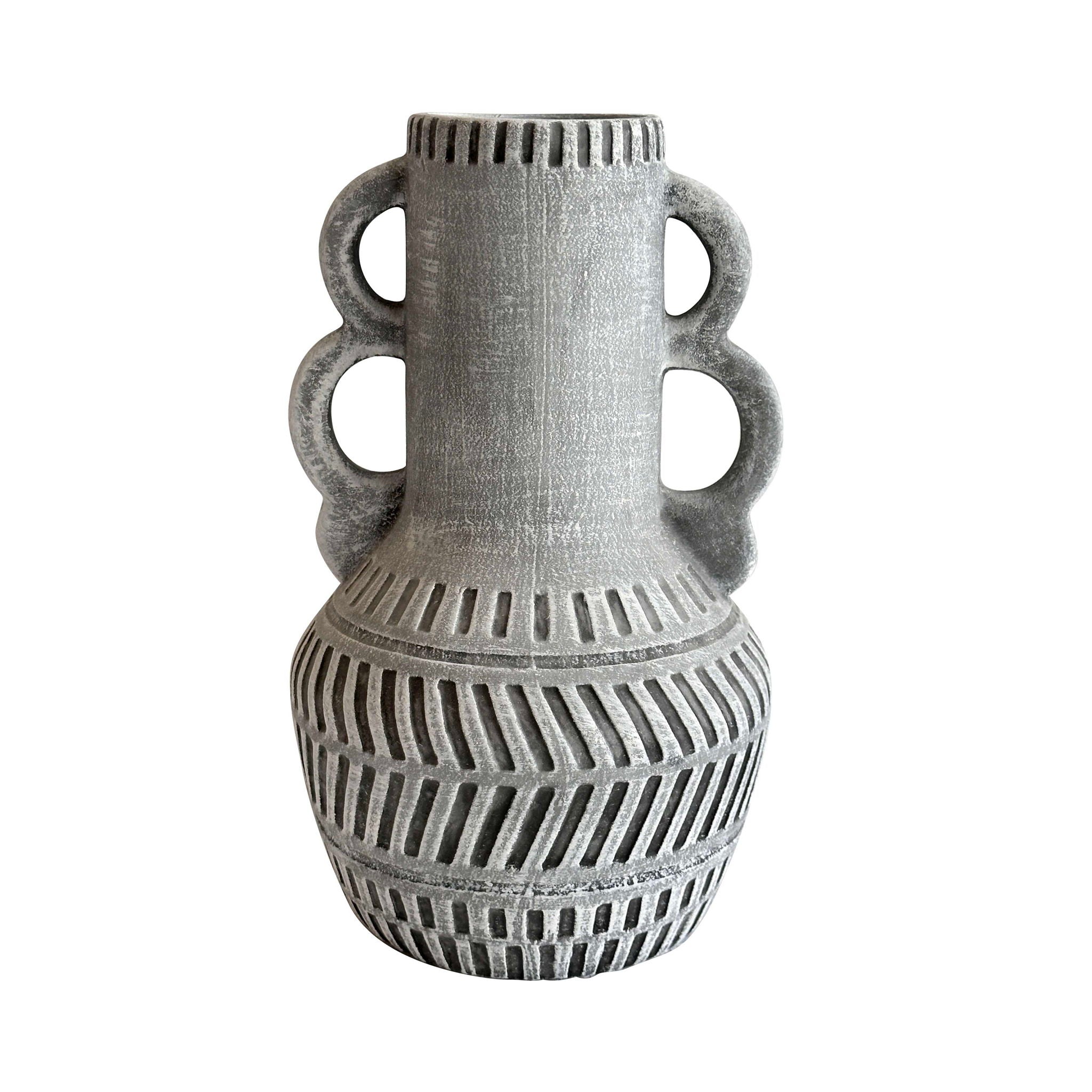 Earthenware - Aztec Handled Flower Vase - Slate