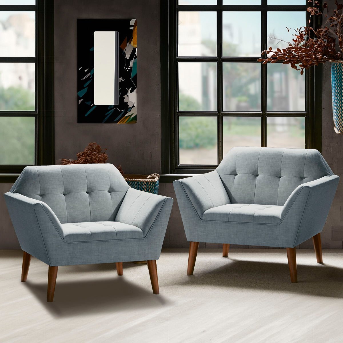 Newport - Wide Mid-Century Modern Lounge Chair (Set of 2) - Light Blue