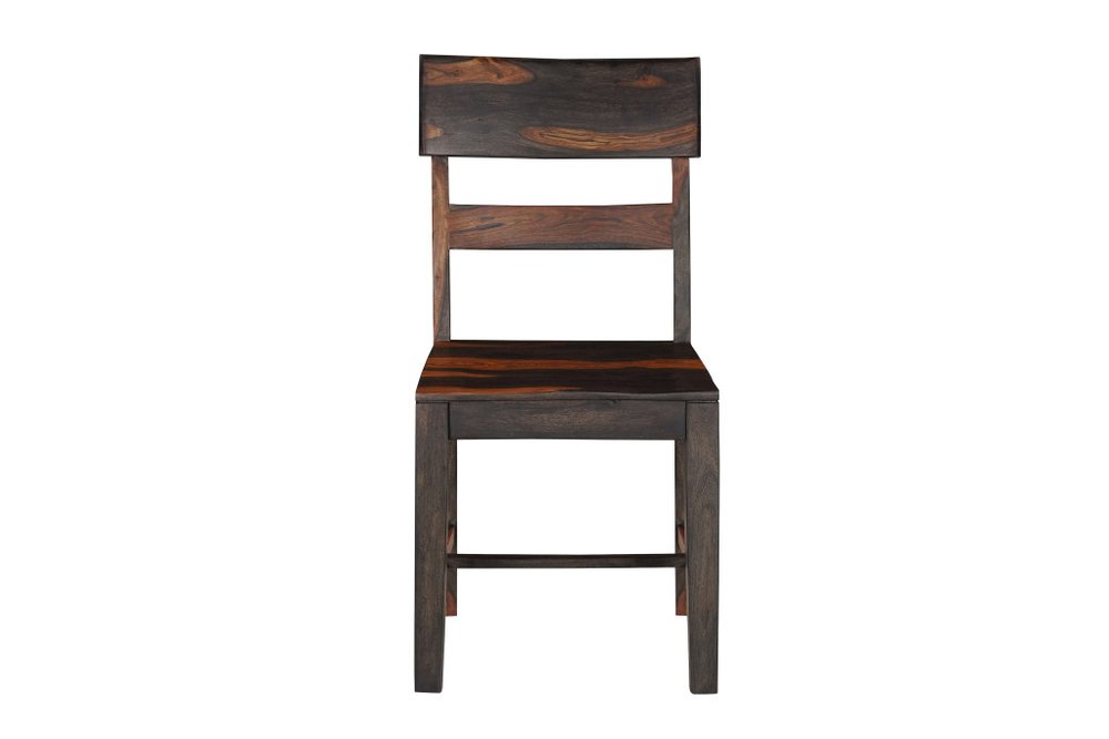 Seven Piece Brown and Black Solid Wood Dining Set with Six Chairs and One Bench