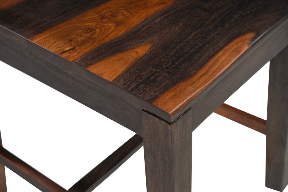 Seven Piece Brown and Black Solid Wood Dining Set with Six Chairs and One Bench