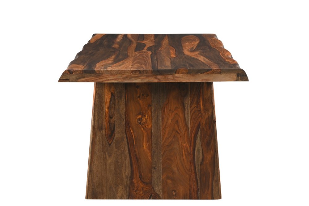 Seven Piece Brown Solid Wood Dining Set with Six Chairs and One Bench