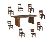 Nine Piece Brown Solid Wood Dining Set with Eight Chairs and One Bench