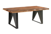 Seven Piece Brown and Black Solid Wood Dining Set with Six Chairs and One Bench
