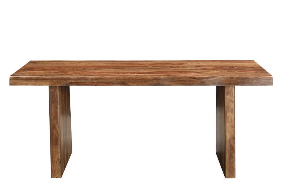 Seven Piece Brown Solid Wood Dining Set with Six Chairs and One Bench