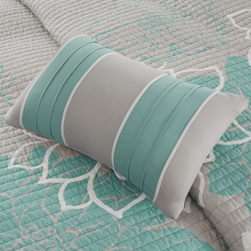 Lola - 6 Piece Reversible Printed Coverlet Set - Aqua