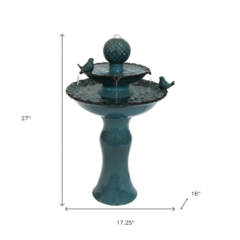 27" Teal Blue Ceramic Birds Garden Hanging Wall or Door Decor