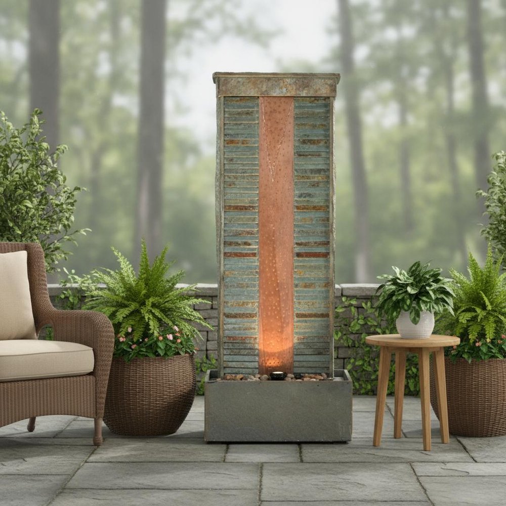 48" Gray Stone LED lights Garden Art
