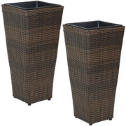 Set of Two 11" X 11" Brown Heavy Duty Plastic Square Pot Planter