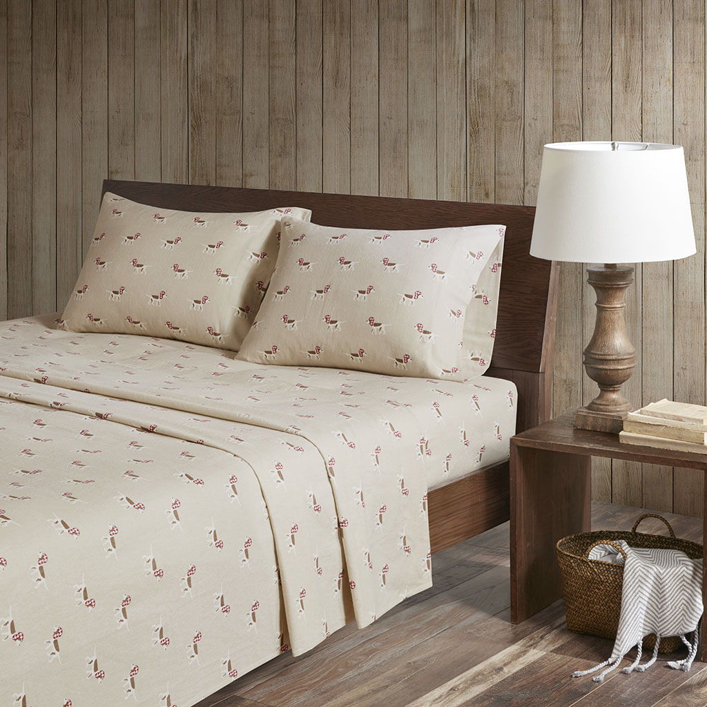 Flannel - Queen Sheet Set - Tan Dog
