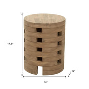 14" Natural Solid Wood Round Outdoor Side Table