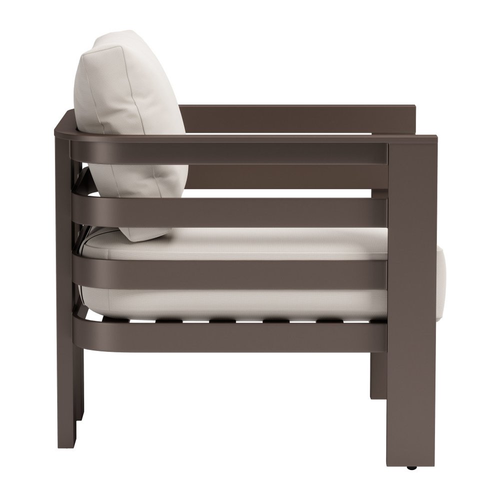 30" Brown Aluminum Outdoor Arm Chair with White Cushion