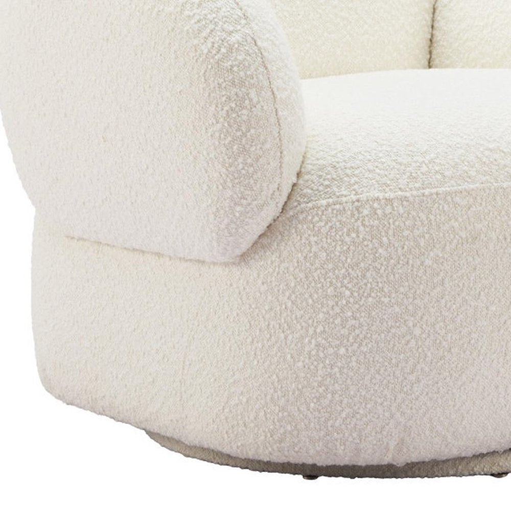 35" White Upholstered Swivel Arm Chair