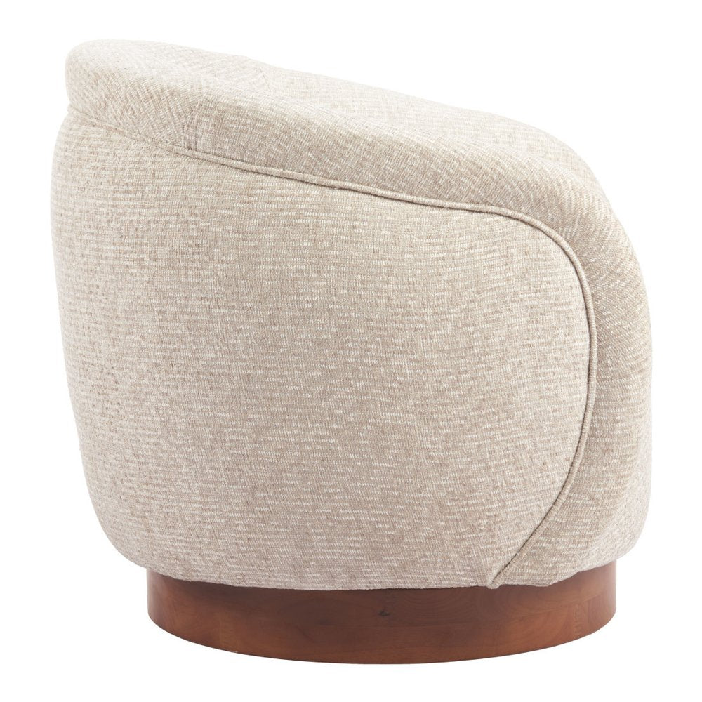 36" Beige Upholstered Swivel Arm Chair