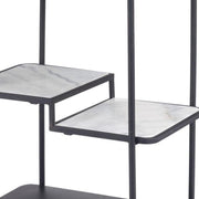25" Black Steel and Faux Marble Glass Rolling Bar Cart