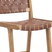 Set of Two 29" Brown Leather and Solid Wood Low Back Bar Height Bar Chairs