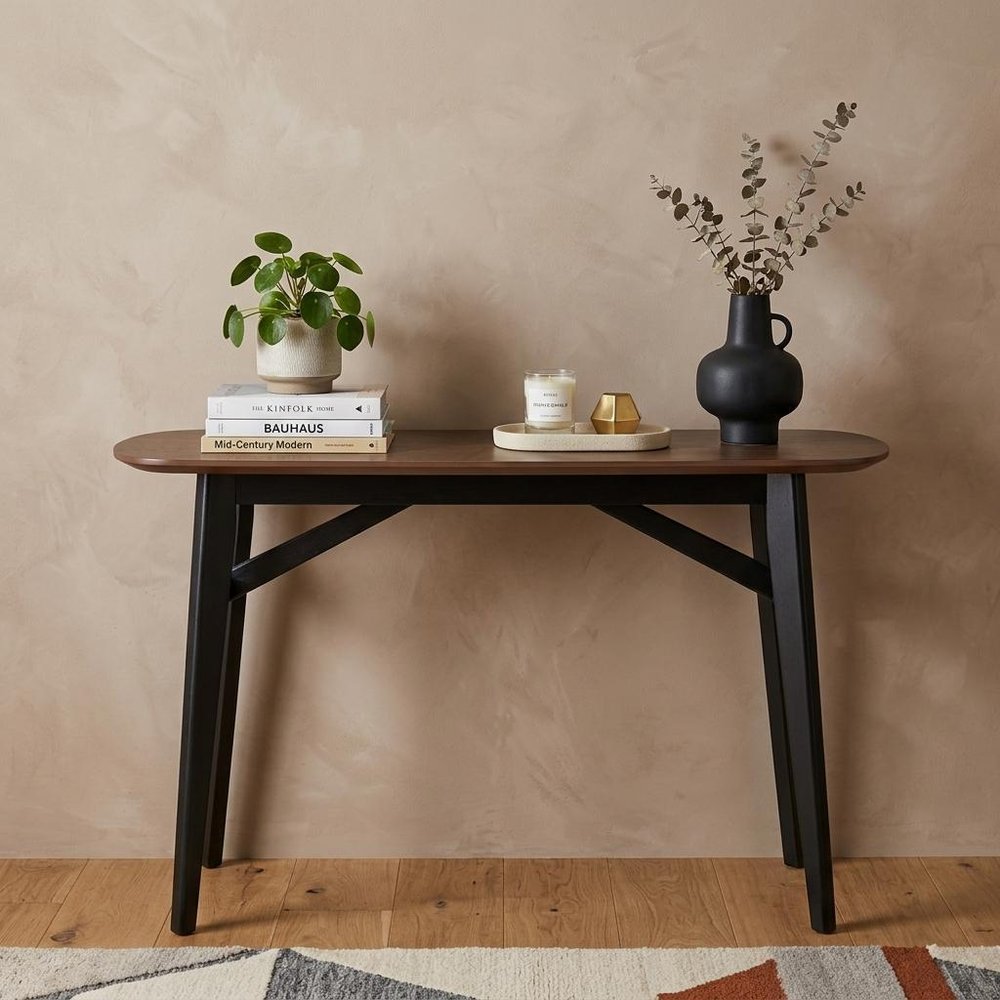 48" Espresso and Black Solid Wood Oval Console Table