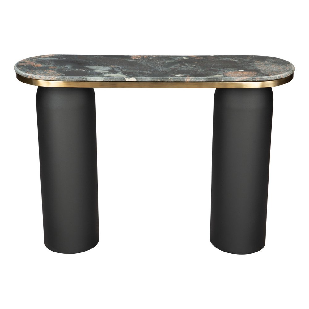 43" Black and Gold Genuine Marble and Steel Double Pedestal Console Table