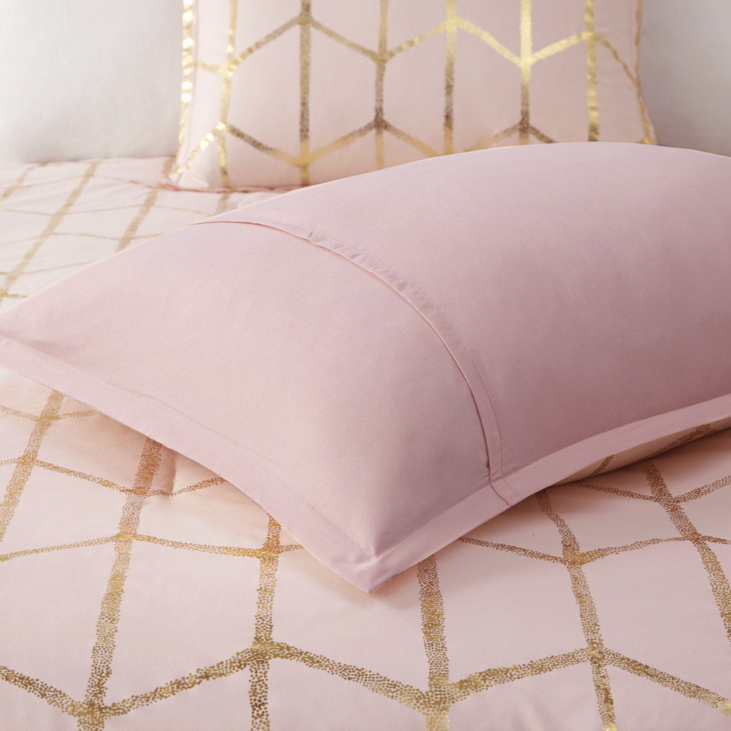 Raina - Twin Metallic Printed Comforter Set - Blush / Gold
