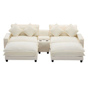Sectional Sofa Upholstered Sofa With Two Removable Ottoman, Two USB Ports, Two Cup Holders And Large Storage Box For Living Room