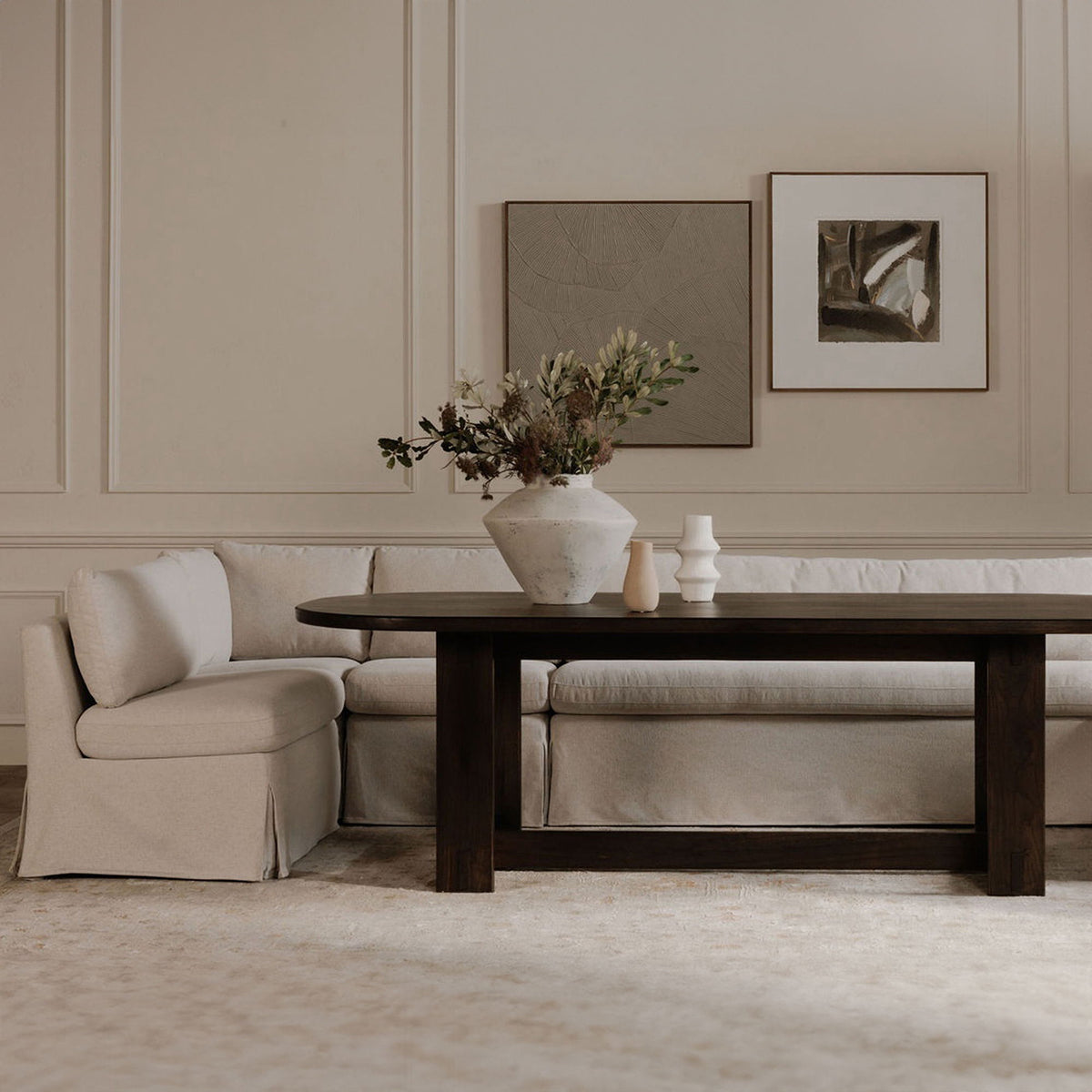 Fable - Slipcover Dining Banquette L-Shape Sectional - Beige
