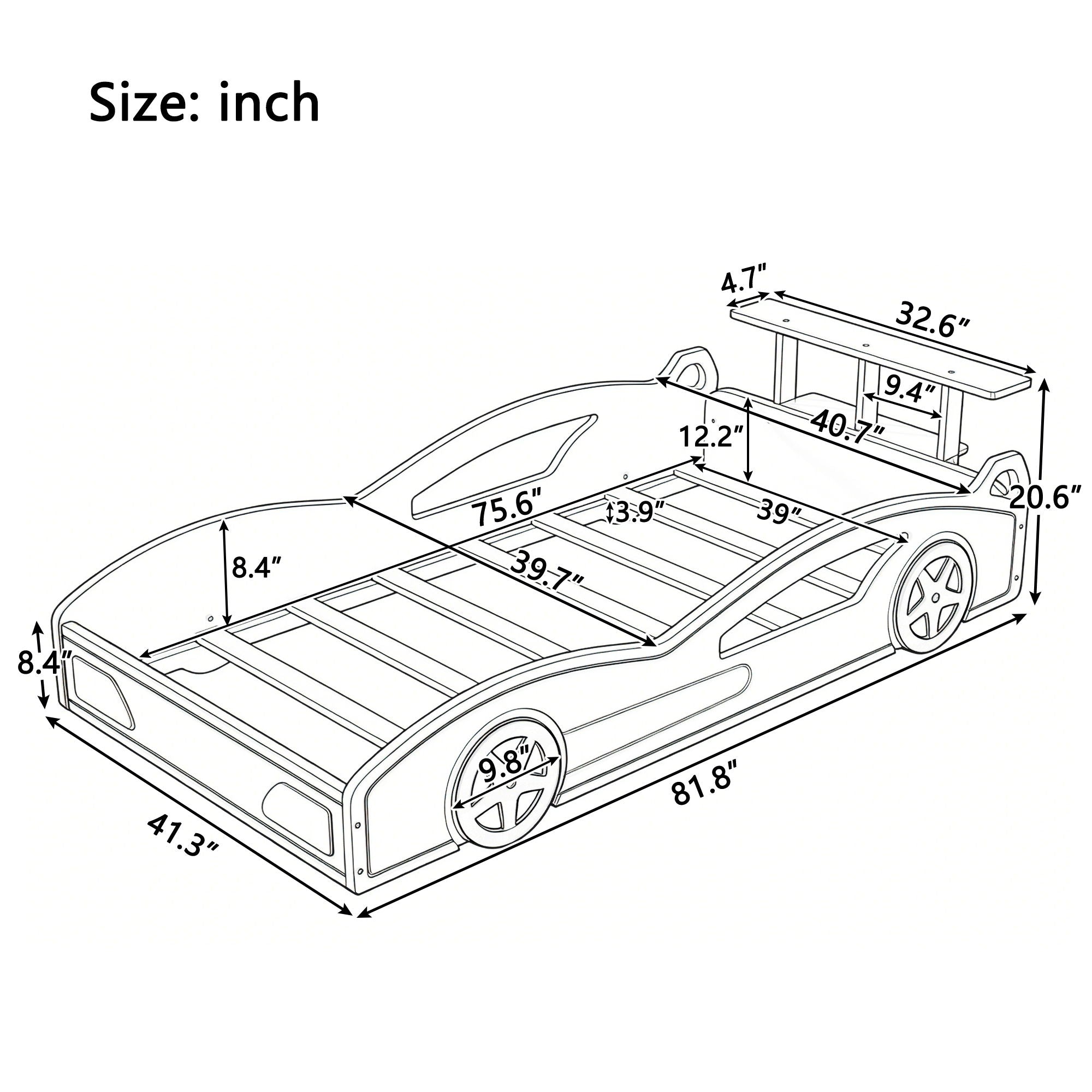 Race Car Platform Bed & Wheels
