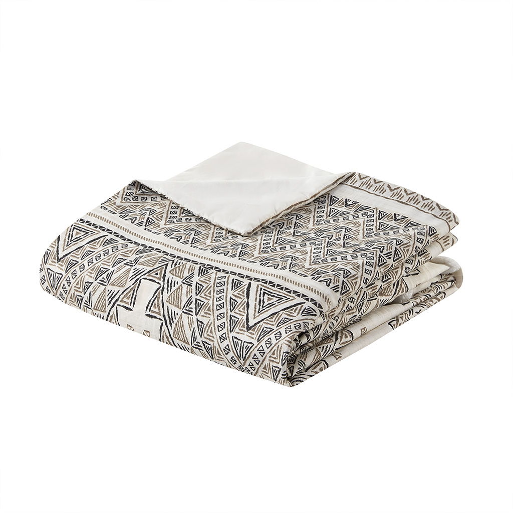 Ibiza - 4 Piece Printed Duvet Cover Set With Throw Pillow - Black / Ivory