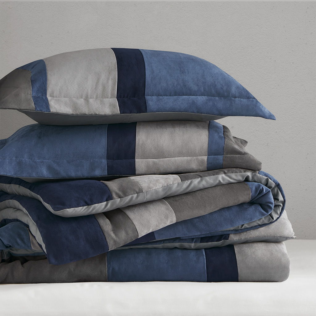 Boulder Stripe - Twin/Twin Long Pieced Comforter Set - Blue