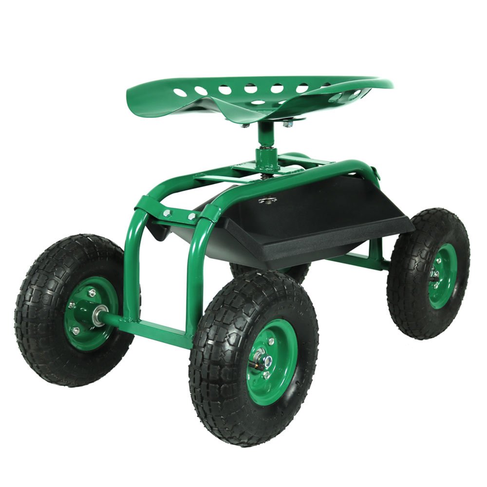 22" Green Steel Garden Stool