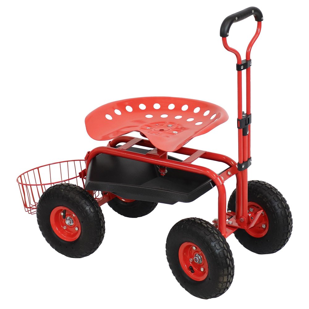 20" Red Steel Garden Stool
