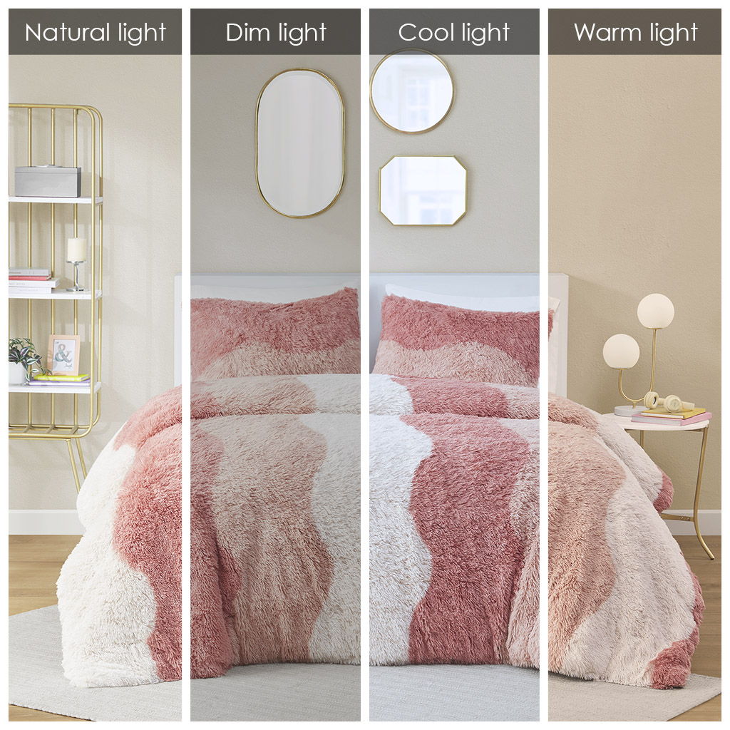Cassie - Ombre Shaggy Faux Fur Twin Duvet Cover Set - Blush Multi