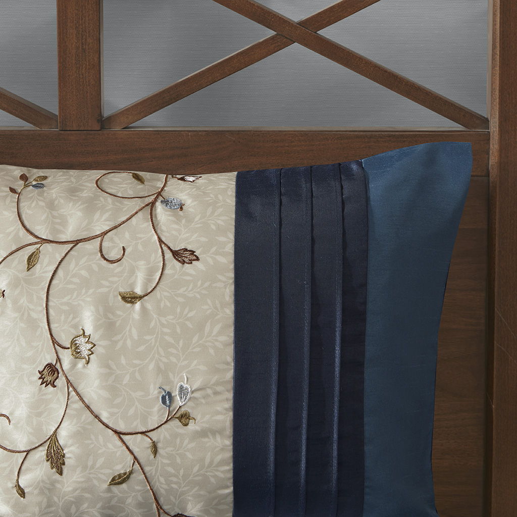 Serene - California King Embroidered Piece Comforter (Set of 7) - Navy